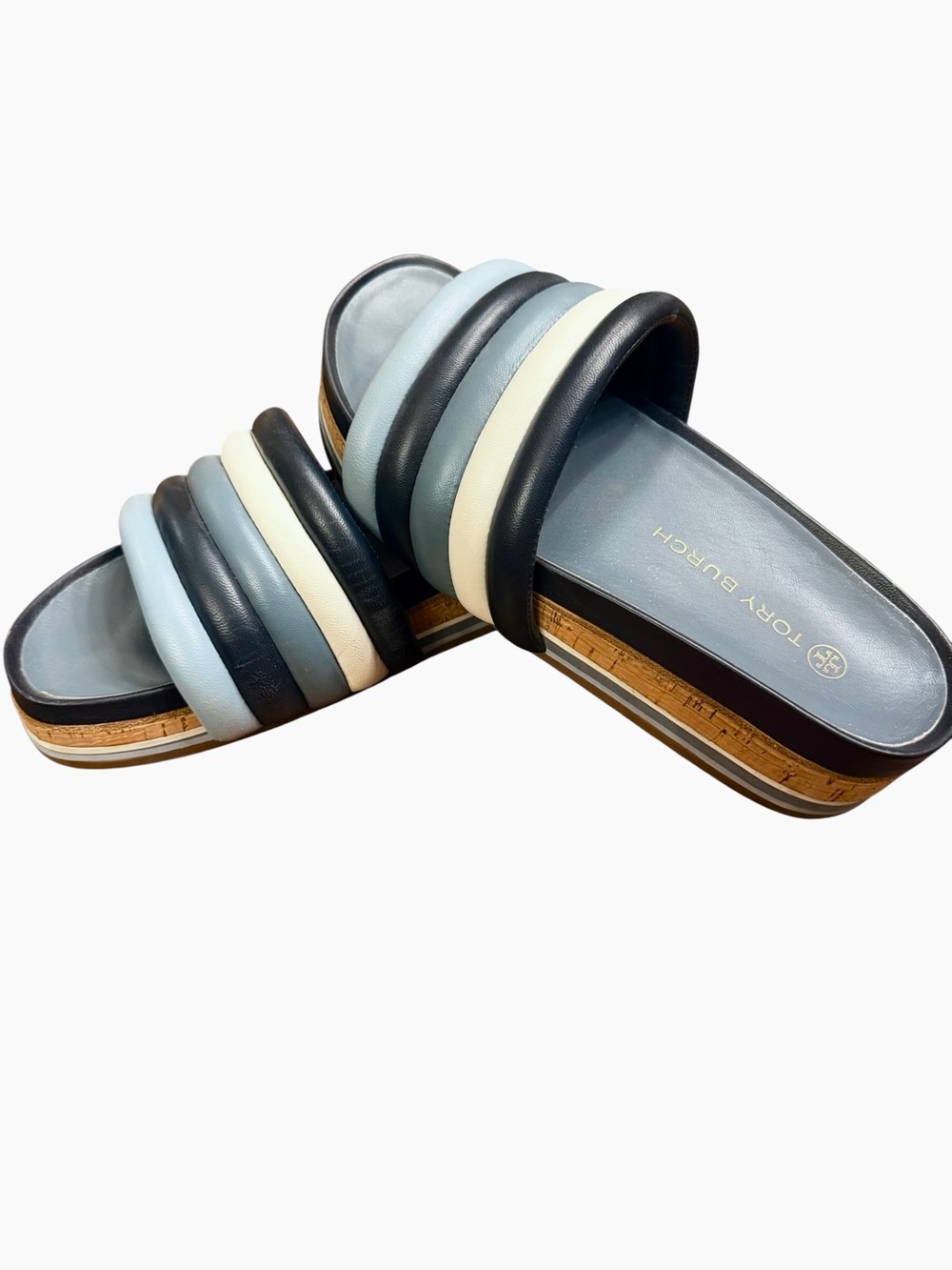 TORY BURCH quilted blue leather slide sandals. 💙🤍 - Picture 3 of 6